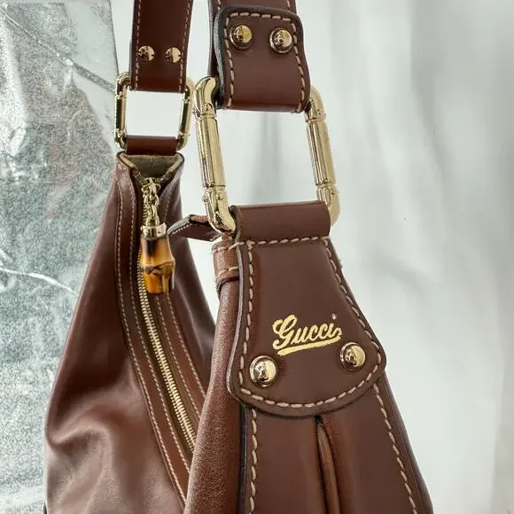 GUCCI Brown Leather Bamboo Amalfi Hobo Shoulder Bag - Picture 7 of 16
